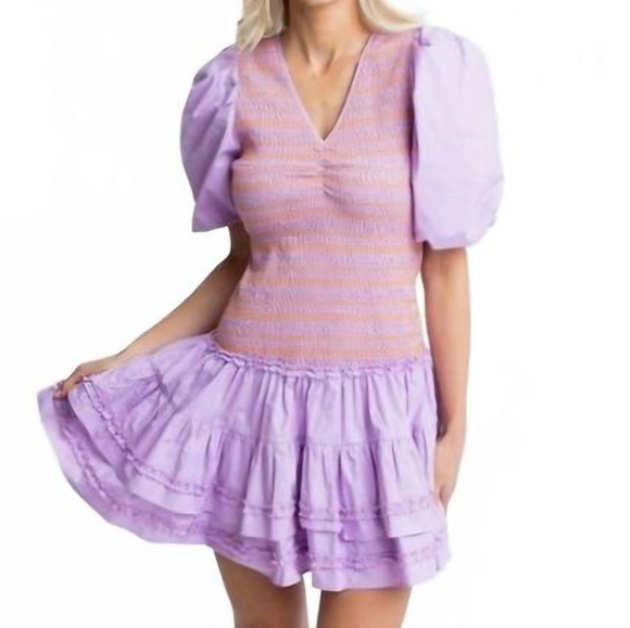 Karlie Dresses & Skirts - NEW Karlie Dress Size S Purple Puffy Sleeves Preppy Feminine Ruffle Girlhoodcore